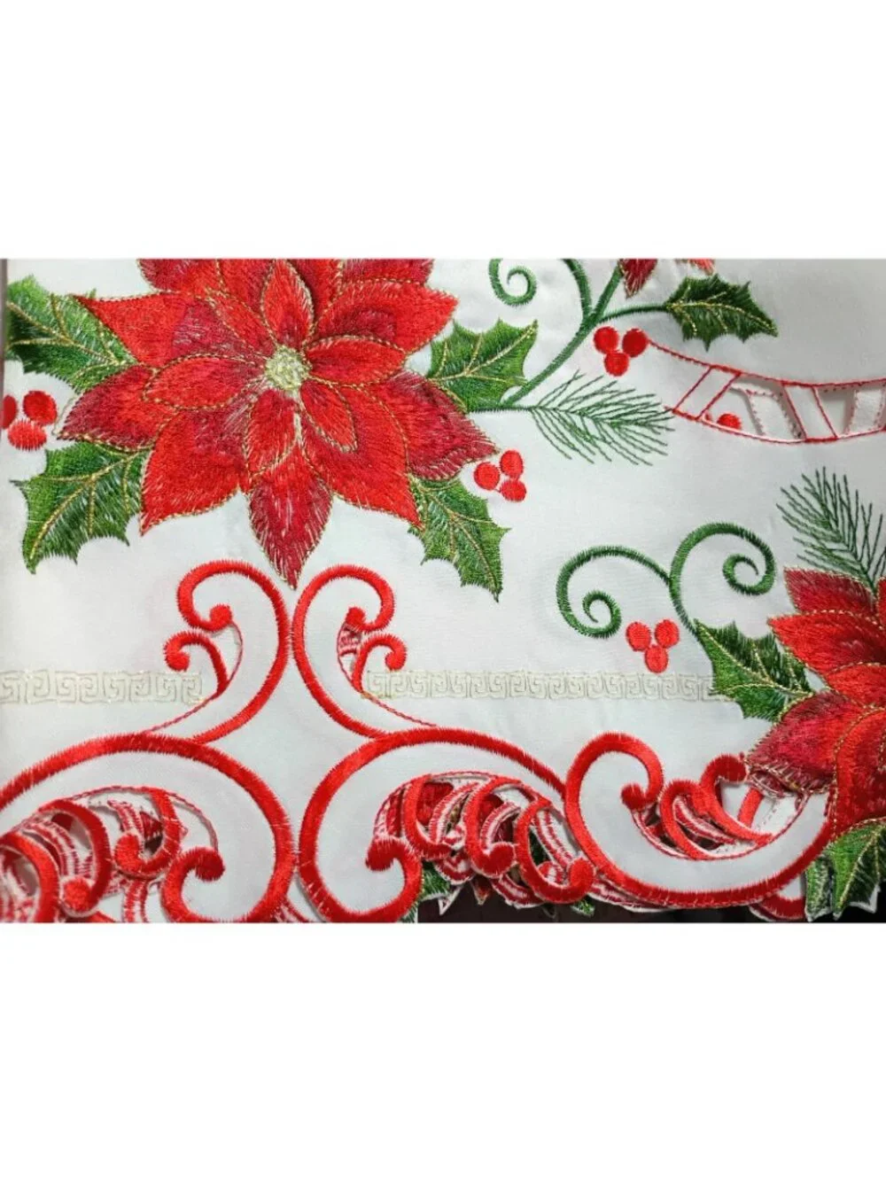Collections Pair Embroidered Poinsettia Swag Valance Curtains Holiday Metallic